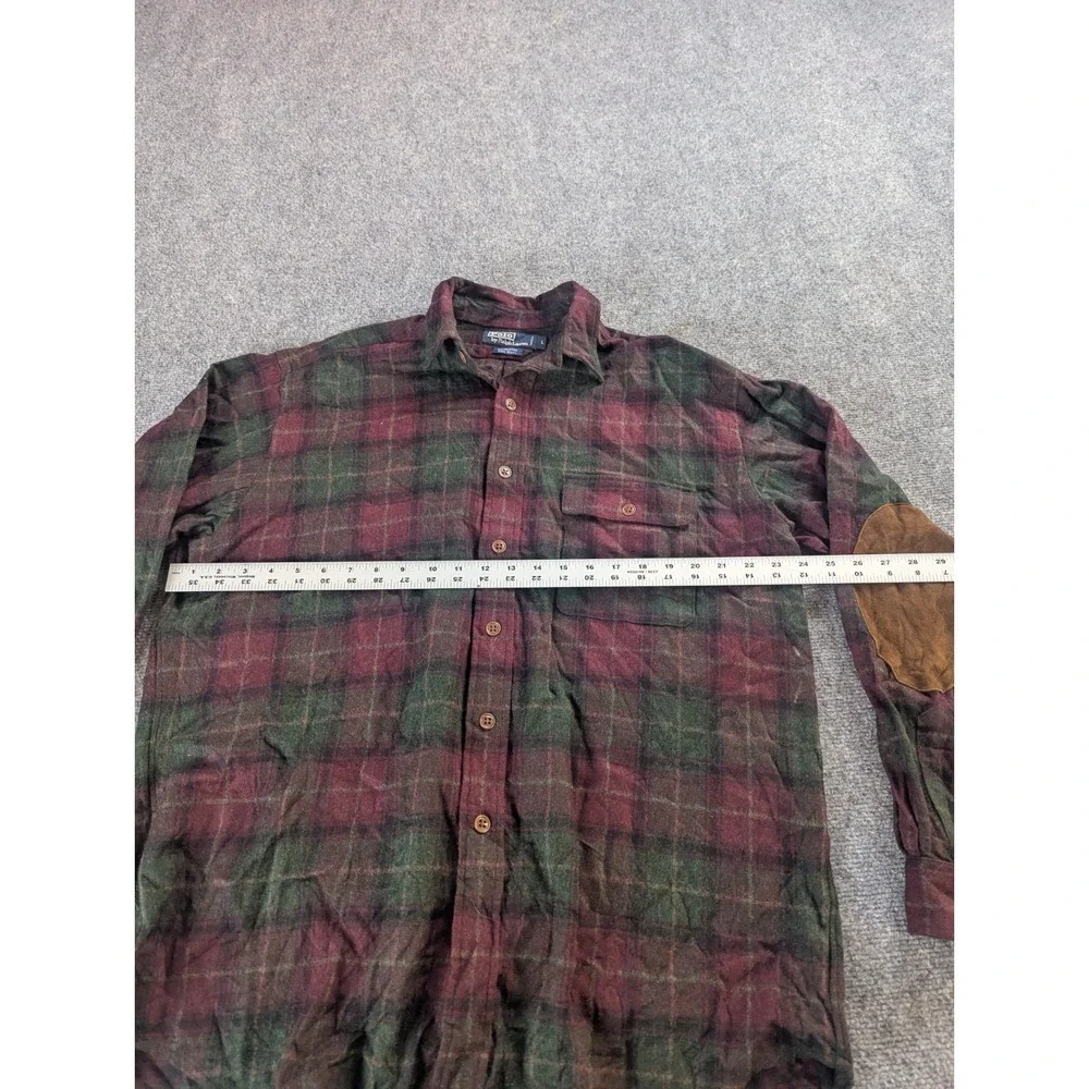 Vintage Polo Ralph Lauren Shirt Mens L  Plaid Patch Elbow Made In USA 100% Wool